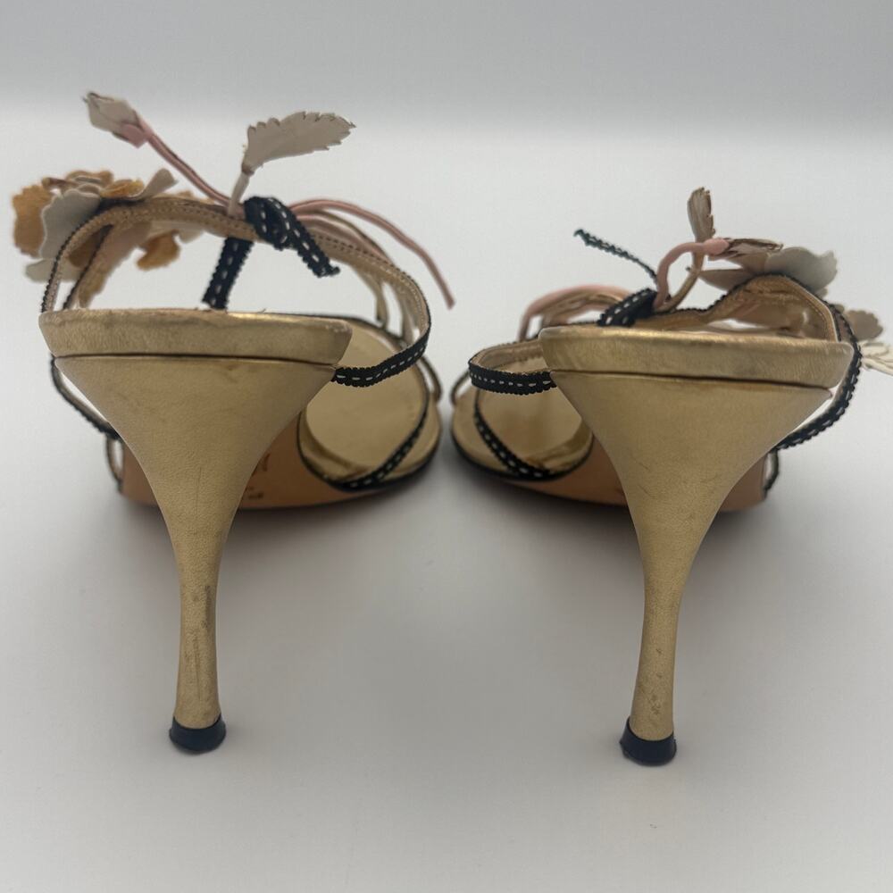 Rare Vintage Prada 2002 Flower Bouquet Gold Heels Neiman Marcus 95th Anniversary - Picture 5 of 7